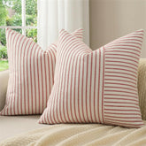 YCOLL front view of red and beige pillow covers showing holiday-ready pattern