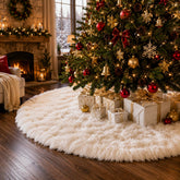 YEAHOME front view of 60-inch white tree skirt adding snowy base