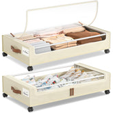 Yecaye front view of underbed storage drawer showing neat organization and easy access