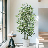 YEPDIN front view of faux ficus tree adds instant greenery