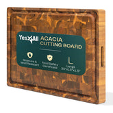 Yes4All front view of acacia cutting board showing full surface and handles, enhances kitchen presentation