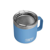 YETI Pacific Blue mug front view showing sleek Duracoat finish and capacity