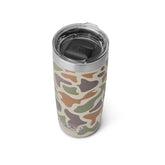 YETI Rambler front view shows tan camo finish and compact shape for durability