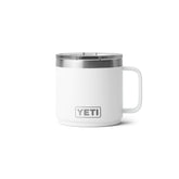 YETI Rambler front view white mug showing durable finish and easy-grip benefit