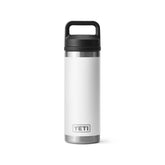 YETI Rambler 18 oz bottle front view shows sleek white finish and portability