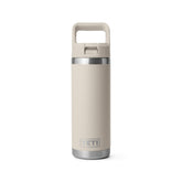 YETI Rambler 18 oz front view in Cape Taupe showing durable finish and portability benefit
