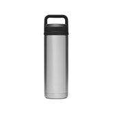 YETI Rambler front view showing stainless steel finish and branding for durable performance