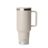 YETI Rambler front view showing Cape Taupe finish and sturdy build benefit: durable carry