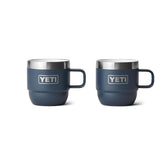 YETI Rambler 6 oz front view showing navy finish and compact profile, durable travel mug benefit