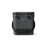 YETI Roadie 24 front view showing charcoal finish and compact profile for rugged portability