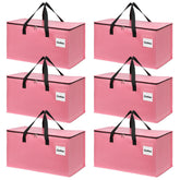 YEUEYS front view of six pink moving bags showing capacity and compact stacking benefit