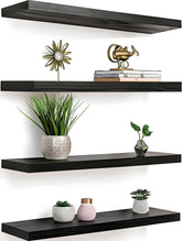 YFYEO front view of black wood shelf showing clean floating aesthetic and storage benefit