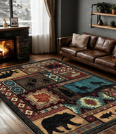 YIHOUSE front view of 5x7 brown cabin rug showing overall design and warm tone benefit