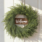 Yilobi wreath front view showing full Norfolk pine look and curb appeal
