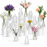 YINGERHUAN front view of 20-piece clear bud vase set showing variety and benefit