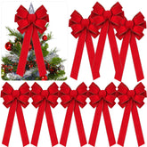 Yinkin front view of red velvet bow set showing festive impact