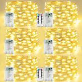 YIQU front pack showing six battery-operated warm white fairy light strands and remotes