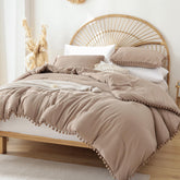 YIRDDEO comforter front view showing taupe color and full coverage