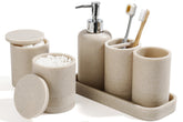 YMXYJM front view of full 6-piece beige set showing coordinated organization benefit