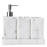 YMXYJM front view of 4-piece set showing coordinated marble look and organized sink