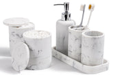YMXYJM marble white set front view showing coordinated accessories and tidy counter benefit