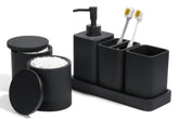 YMXYJM front view of six-piece matte black set showing coordinated design and organization