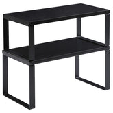YMYNY front view of the black cabinet shelf organizer showing neat storage benefit