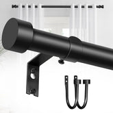 YNL matte black front packaging showing complete curtain rod kit and benefits