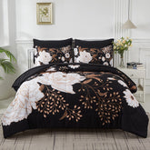 Yogeneg front view comforter set showing botanical print and neat styling benefits