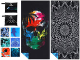 Yongoes front view black skull mandala towel shows bold design and full coverage
