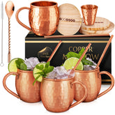 Yooreka copper mugs front packaging showing full gift set and ready-to-serve benefit