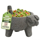 YOPIDO molcajete front view showing pig design and authentic volcanic finish