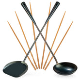 YOSUKATA front view of spatula, ladle, and chopsticks showing complete set and durability