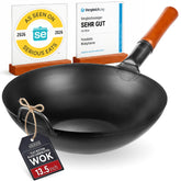 YOSUKATA wok front packaging showing pan and pre-seasoned finish benefits