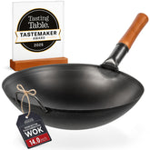 YOSUKATA front view of 14 inch wok showing full shape and depth for large meals