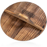 YOSUKATA wooden wok lid front view showing snug fit and clean design benefits
