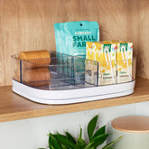 YouCopia front view showing rectangular turntable organizing pantry items for easy access