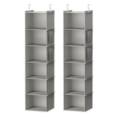 YOUDENOVA front view of 6-shelf hanging organizer showing light grey fabric and two-pack convenience