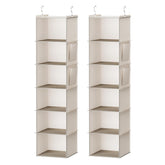 YOUDENOVA front view showing two beige 6-shelf organizers and neat storage benefit