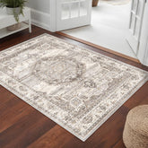 YOUFORTONG front view beige entry rug shows warm tones and vintage style benefit: instant decor upgrade