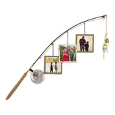 Young's Inc front view of fishing pole frame showing three hanging photo slots and rustic finish