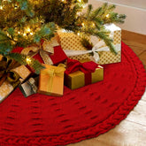 YUJUN front view of red 48-inch tree skirt showcasing full coverage and rustic charm
