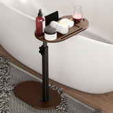 Yumkfoi front view tray showing compact bamboo surface and neat storage benefit