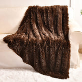 YUSOKI brown throw front view showing plush texture and cozy look