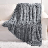 YUSOKI front view showing grey faux fur and cozy texture