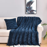 YUSOKI navy blue throw front view showing plush finish and inviting softness