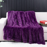 YUSOKI purple throw front view showing plush fur and cozy appeal