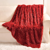 YUSOKI red throw front view showing plush fur and visual warmth