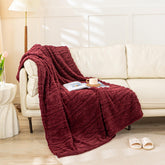 YUSOKI throw front view showing burgundy boho pattern and cozy look