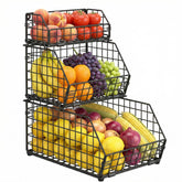 Yuzehuaza front view of three-tier basket showing organized produce and clear layout